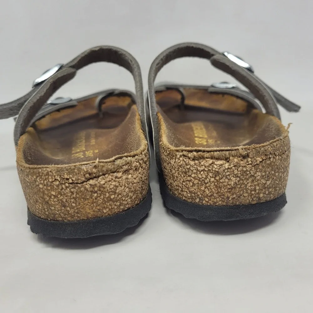 Birkenstock Mayari Sandals EU38 US7.5 Silver Birko Flor Slides Slip On Comfort